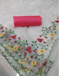 MYRA White Embroidered Organza Sarees With Banarsi Silk Fabric Blouse - Free Size, White, Organza, Pack of1